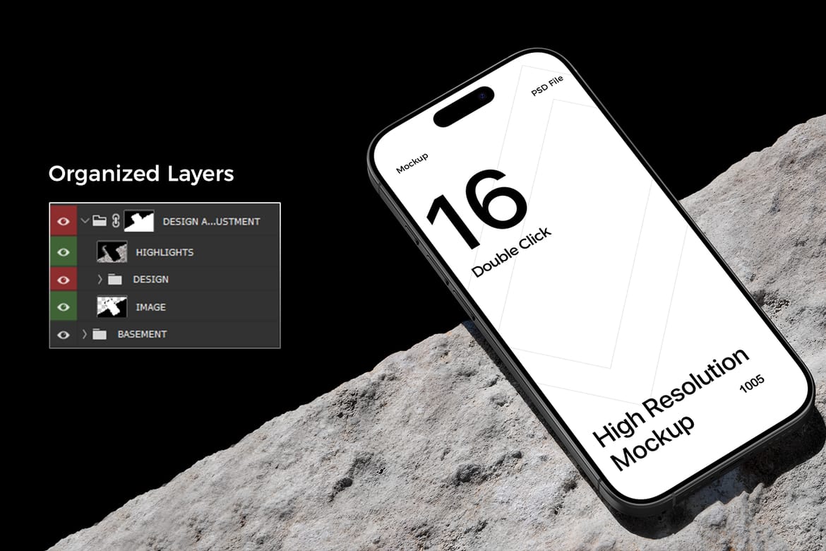 iPhone 16 Pro Max Mockup on Rock