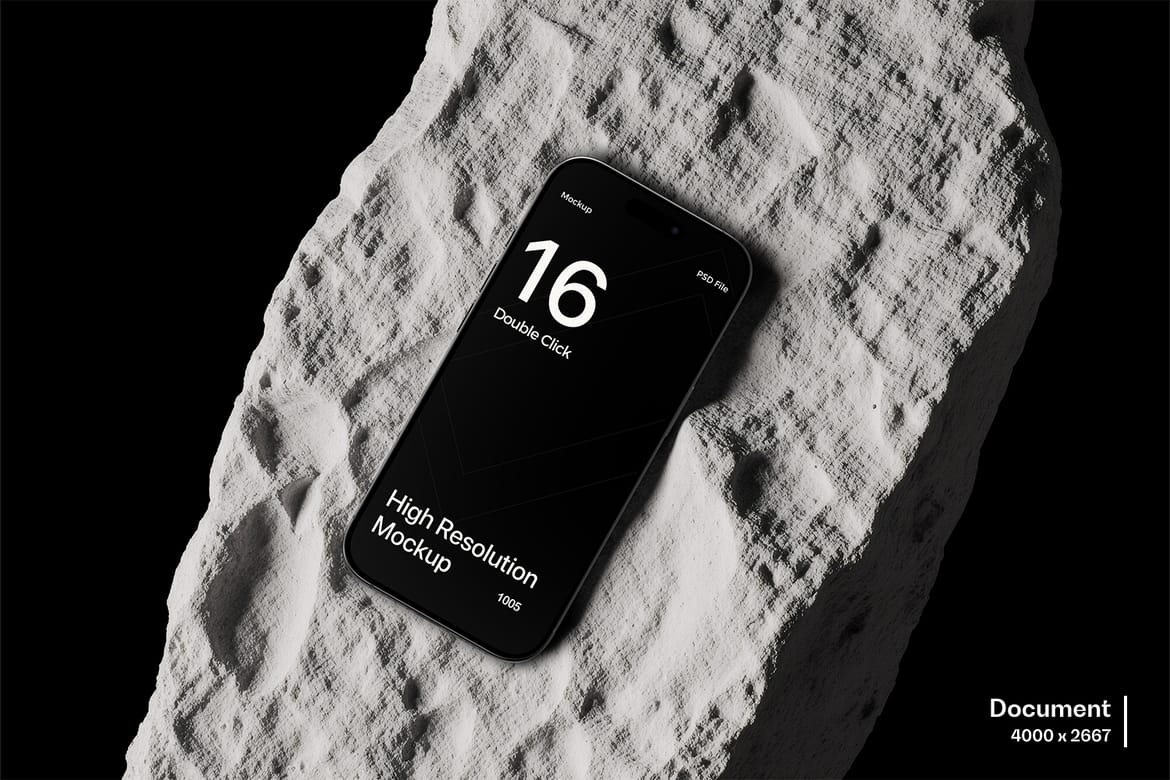 iPhone 16 Pro Max Mockup on Rock