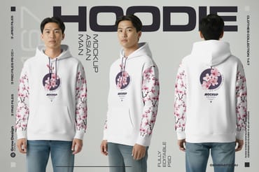 3 Oversized Hoodie Mockups on Asian Man. Vol.01. Generated AI