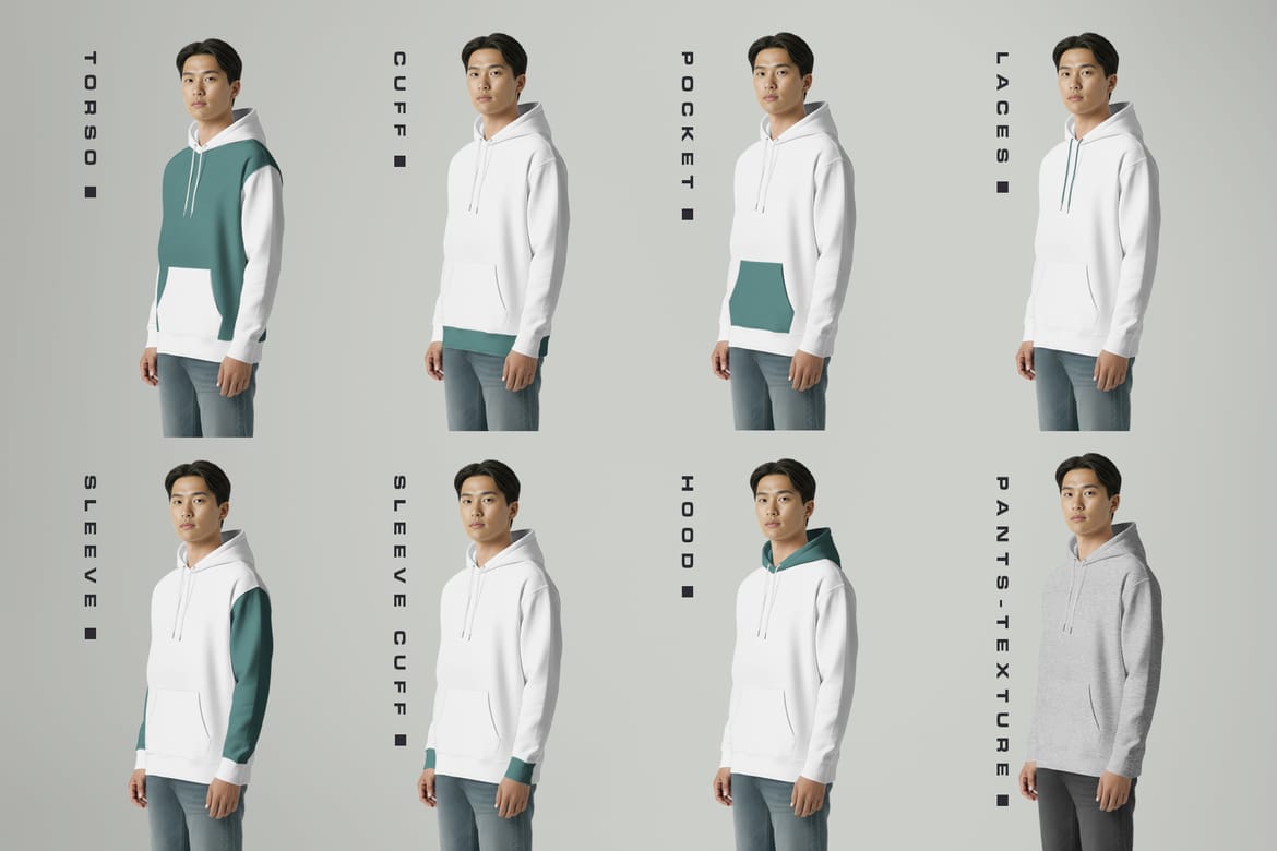 3 Oversized Hoodie Mockups on Asian Man. Vol.01. Generated AI