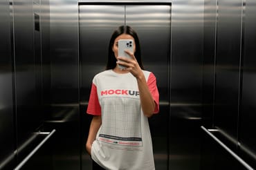 Girl on Elevator Photo T shirt Mockup