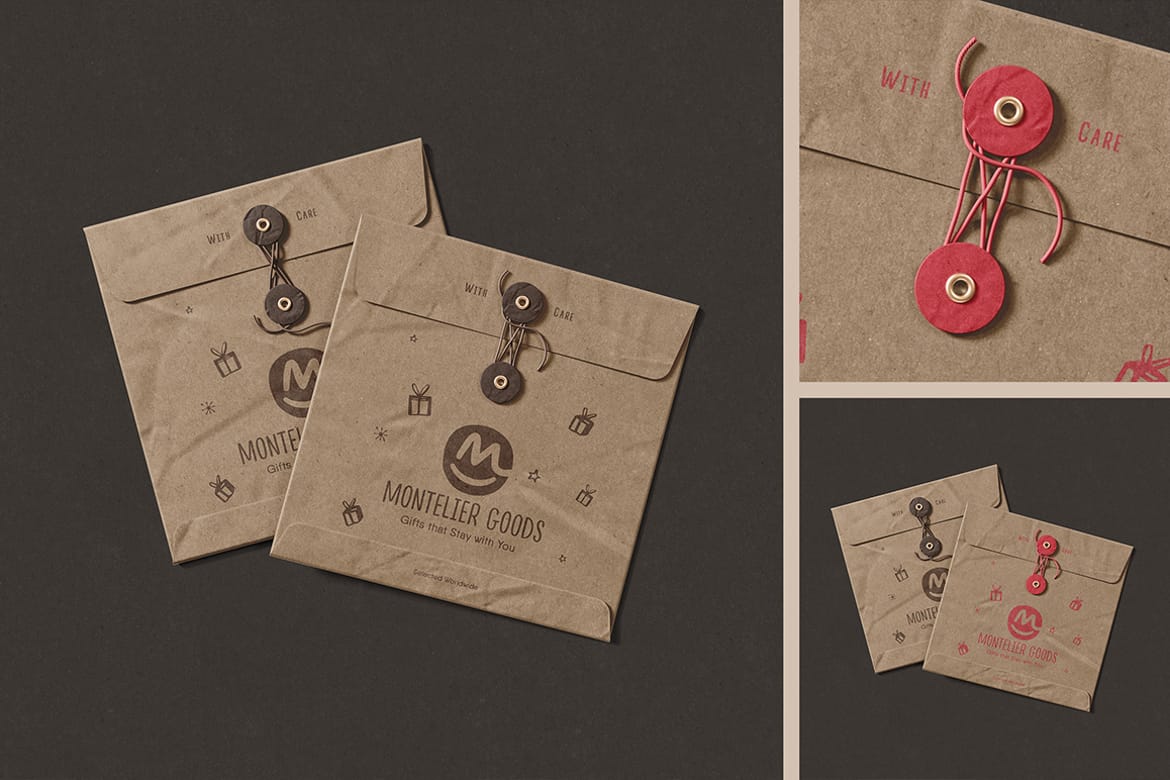 Square Kraft String-Tie Envelope Mockup