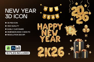 Happy New Year Celebration 3D Icon