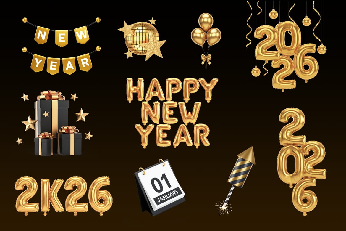 Happy New Year Celebration 3D Icon