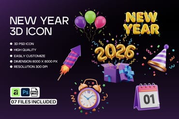 Happy New Year Celebration 3D Icon Vol.2