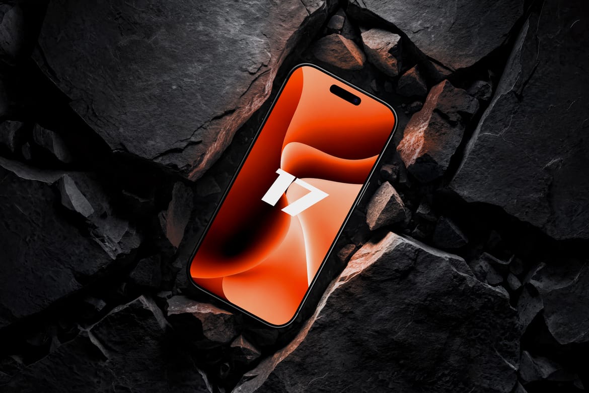 Dark Theme iPhone 17 Pro Mockup on Stone