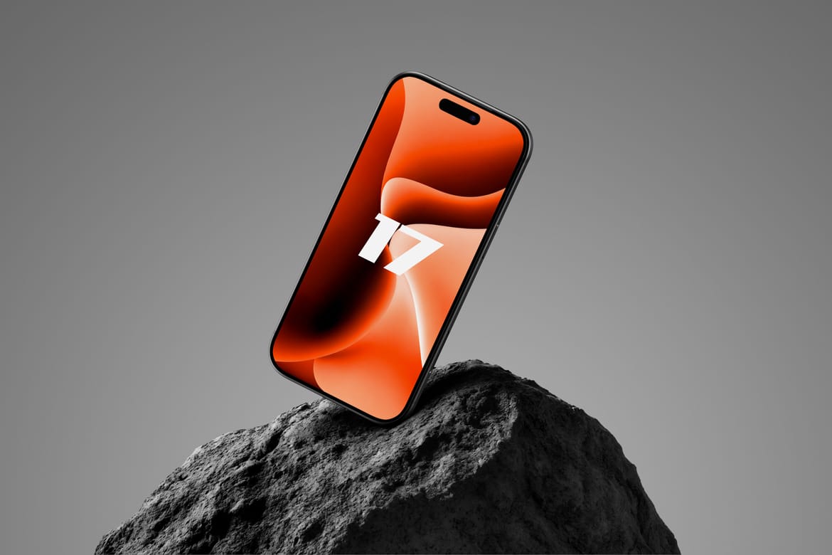 Dark Theme iPhone 17 Pro Mockup on Stone