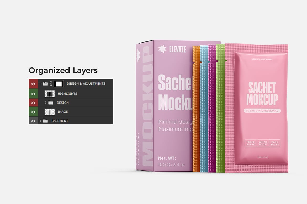 Sachet with Box Mockup