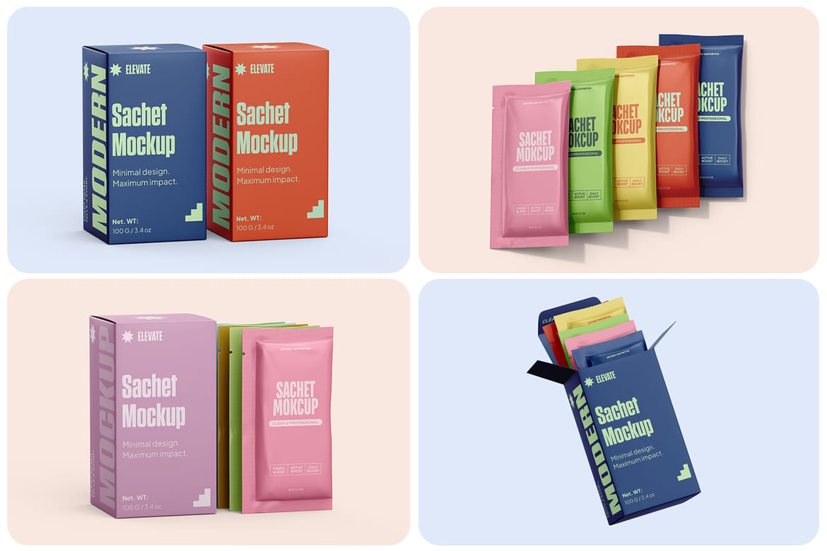 Sachet with Box Mockup