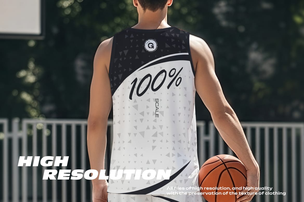  5 Basketball Uniform Mockups on a European Male on an Outdoor Court