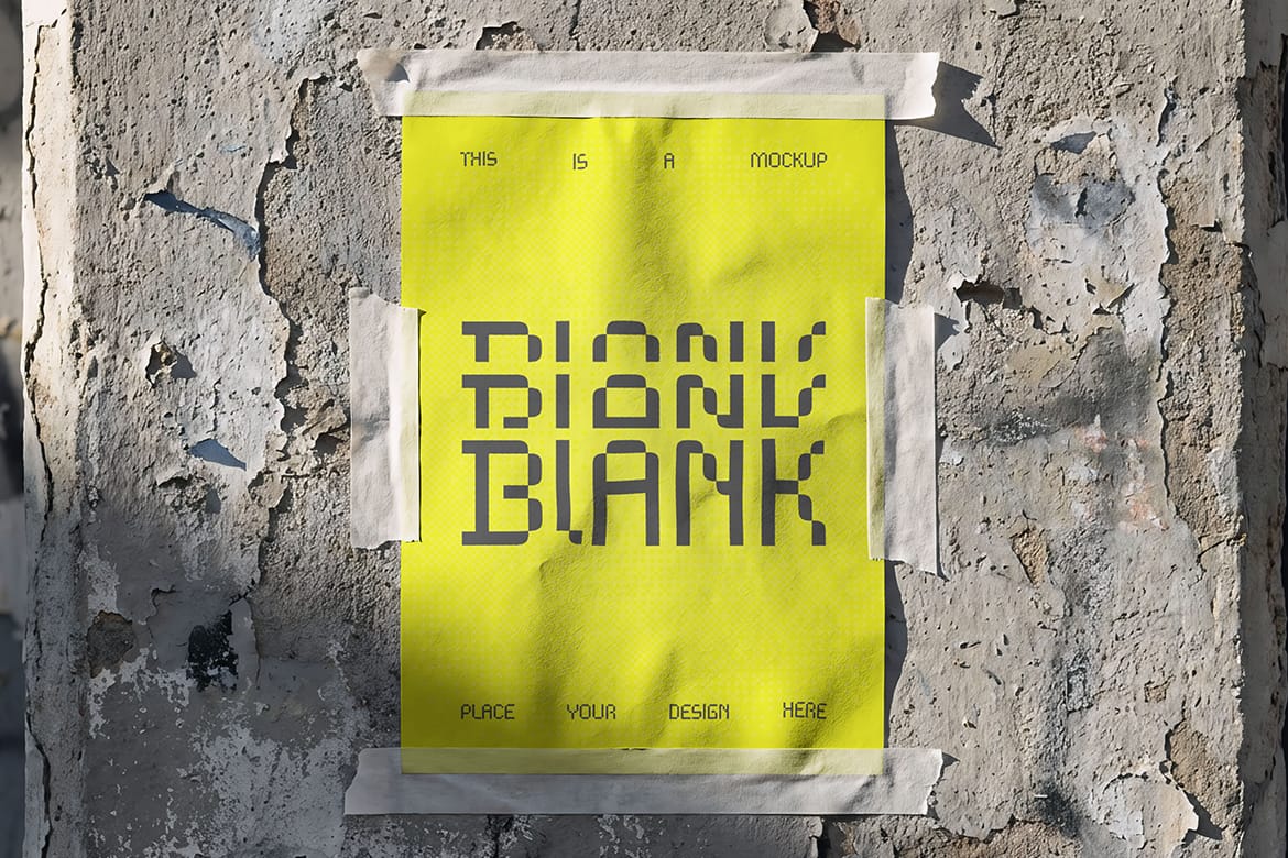 Taped Grungy Wall Poster Mockup