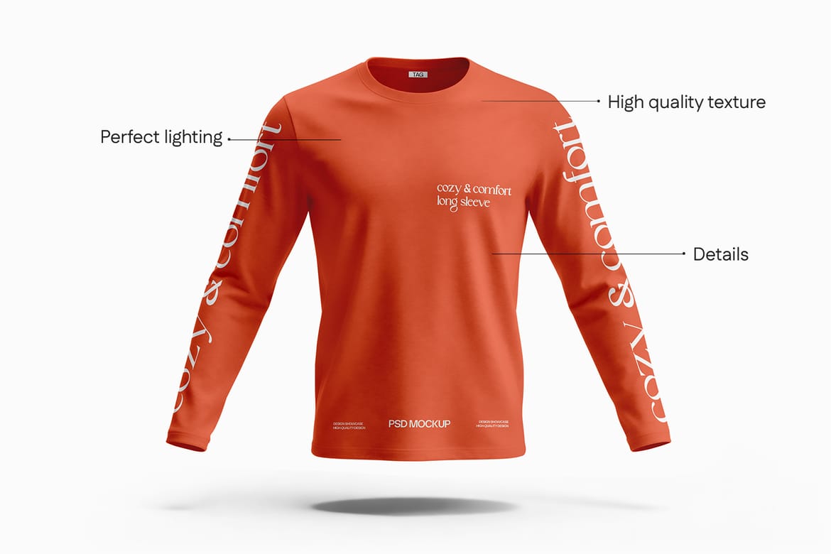 High Quality Long Sleeve T-Shirt Mockup