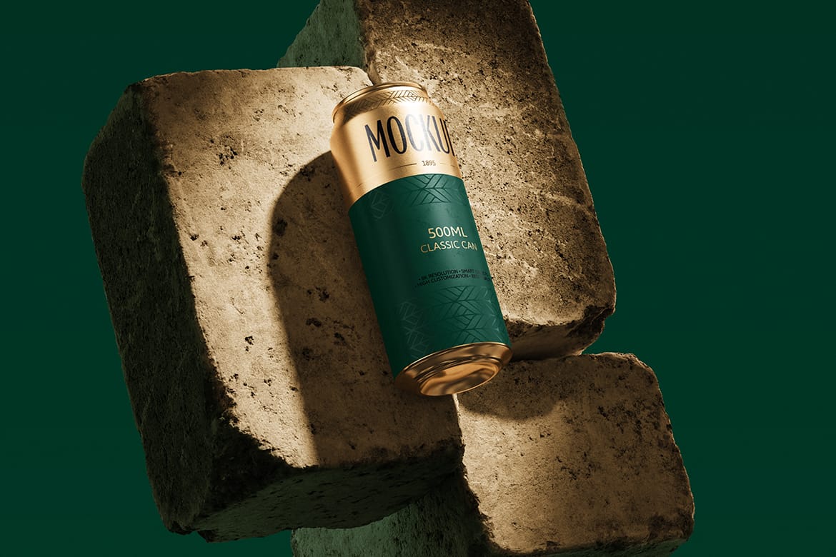 500ml Can Mockup | Brick Scene 002