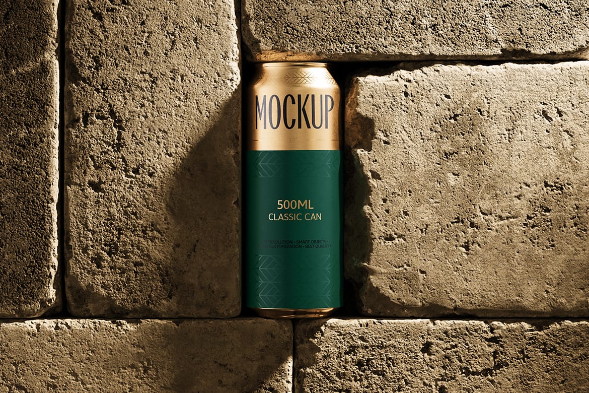 500ml Can Mockup | Brick Scene 003