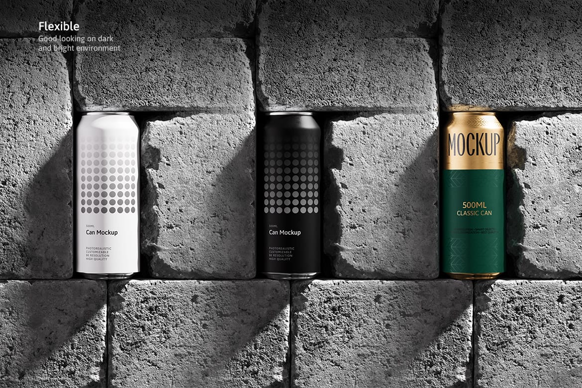 500ml Can Mockup | Brick Scene 003