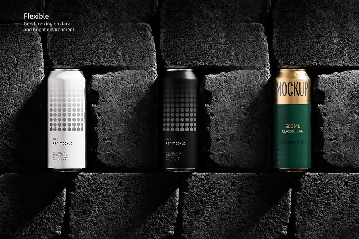 500ml Can Mockup | Brick Scene 003