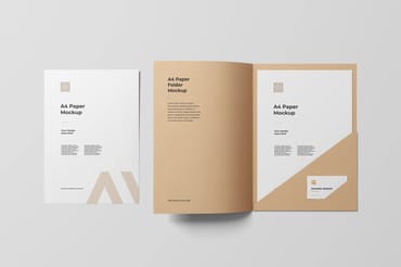 A4 Paper Folder Mockup With Business Card