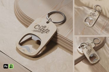 Wooden Keychain Bottle Opener Mockup