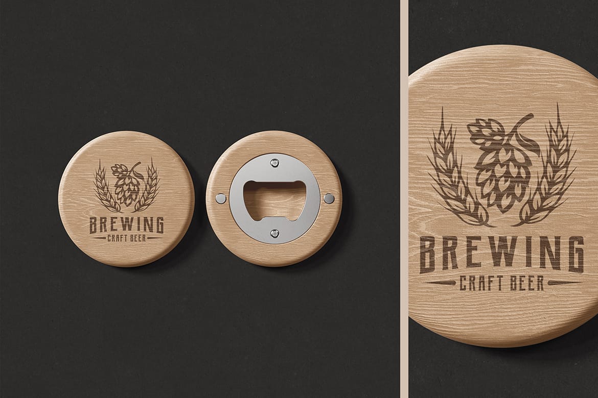 Wooden Round Bottle Opener Mockup