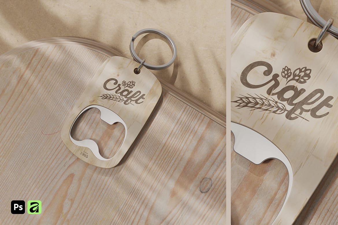 Wooden Keychain Bottle Opener Mockup