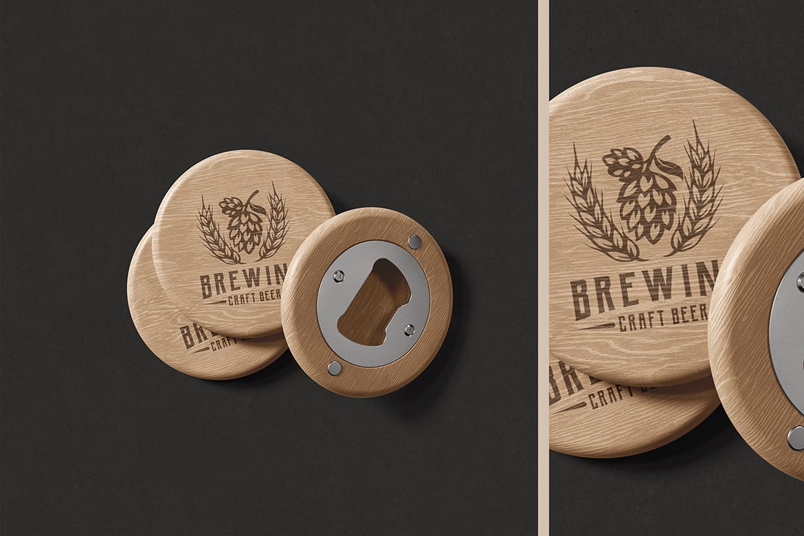 Wooden Round Bottle Opener Mockup