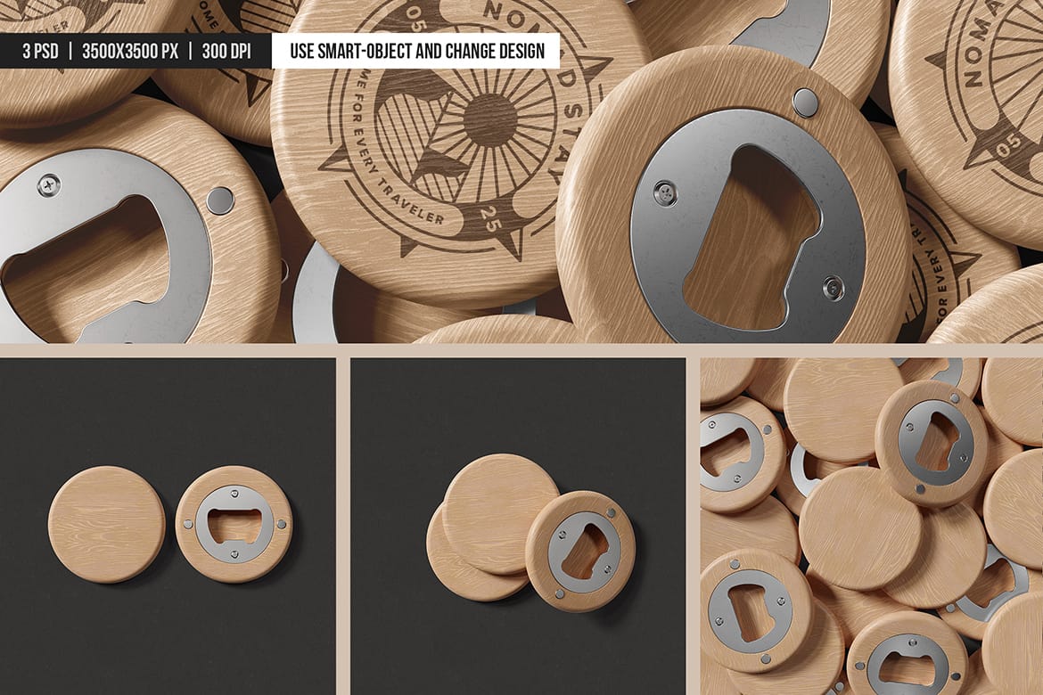 Wooden Round Bottle Opener Mockup