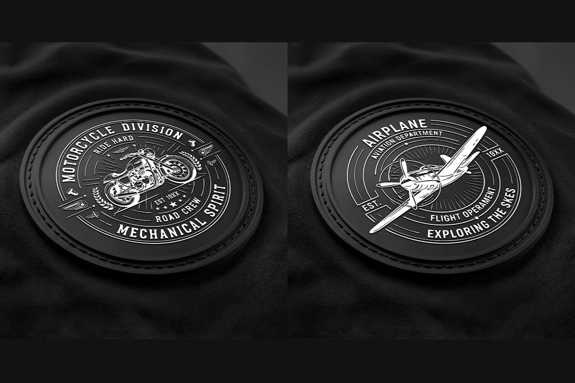 Realistic Round Badge Embroidery Mockup on Black Fabric – PSD Smart Object