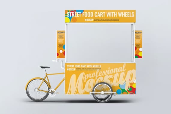 Food Cart Kiosk With Wheels Mock-Up