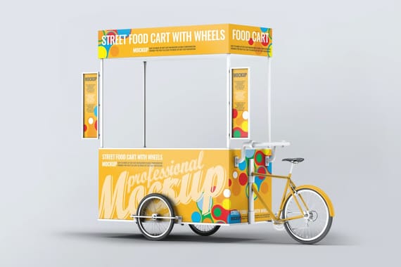 Food Cart Kiosk With Wheels Mock-Up