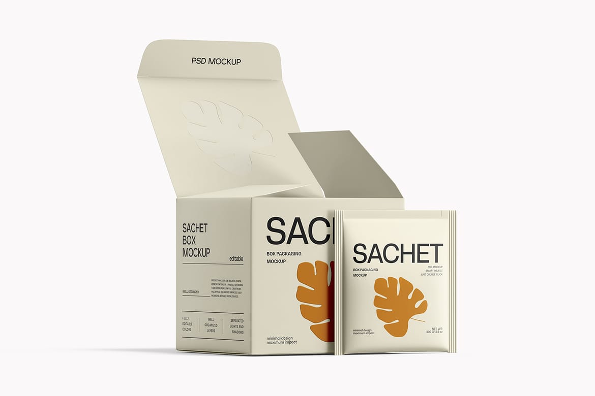 Tea Packaging Box With Sachet Mockup