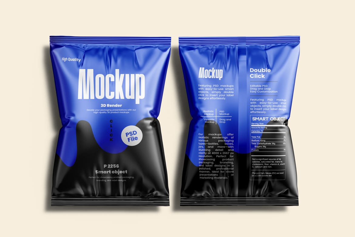 High Quality Snack Bag Mockup