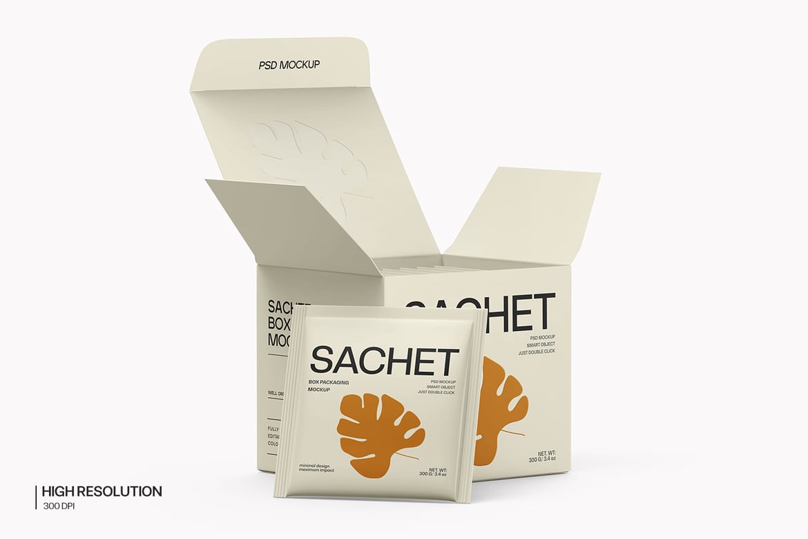 Tea Packaging Box With Sachet Mockup