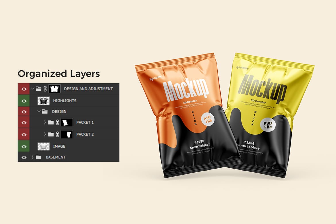 High Quality Snack Bag Mockup