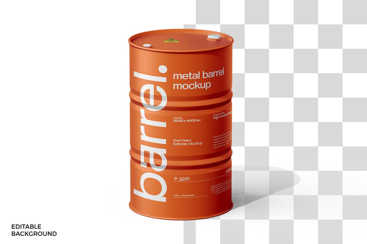 Realistic Metal Oil Barrel Mockup