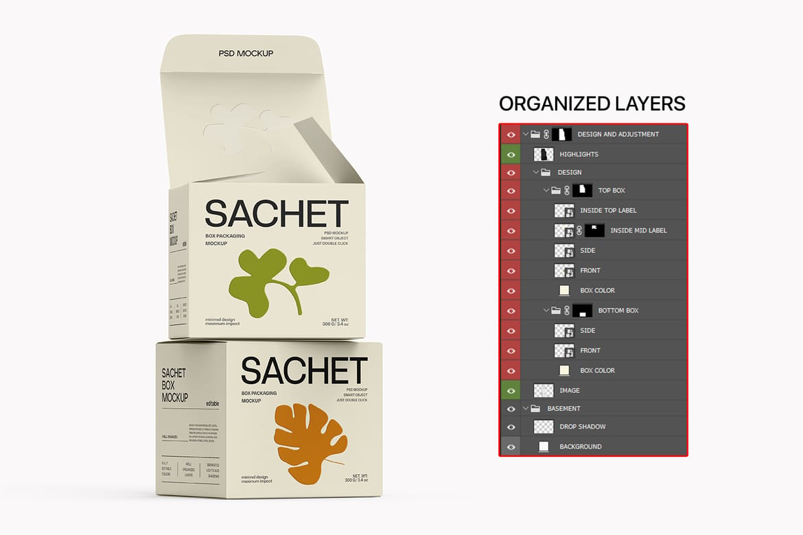 Tea Packaging Box With Sachet Mockup