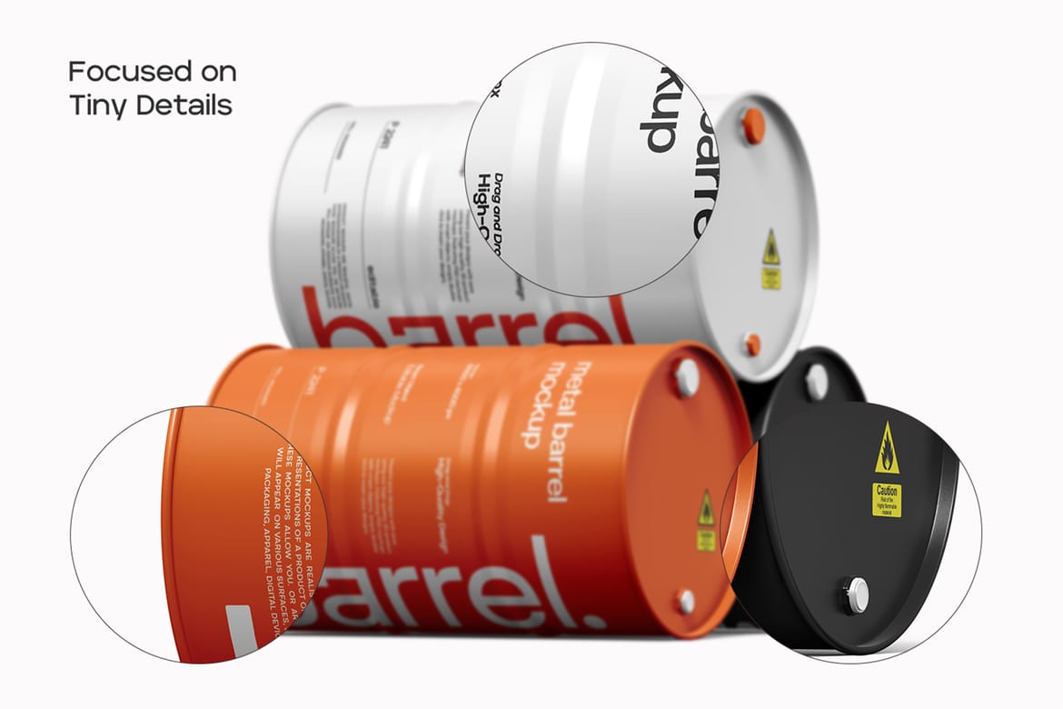 Realistic Metal Oil Barrel Mockup