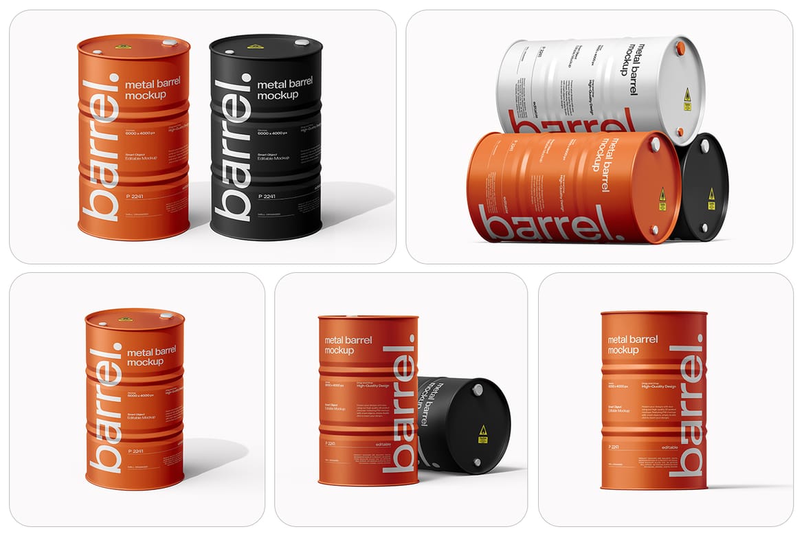 Realistic Metal Oil Barrel Mockup