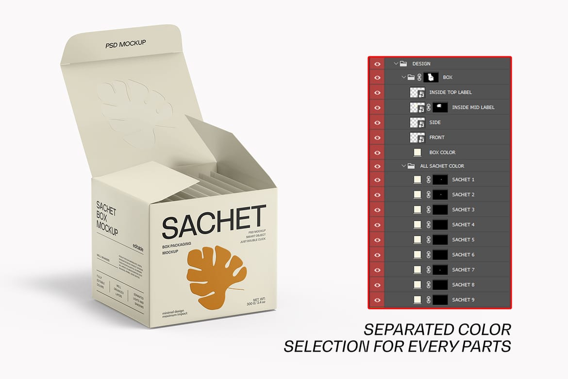 Tea Packaging Box With Sachet Mockup