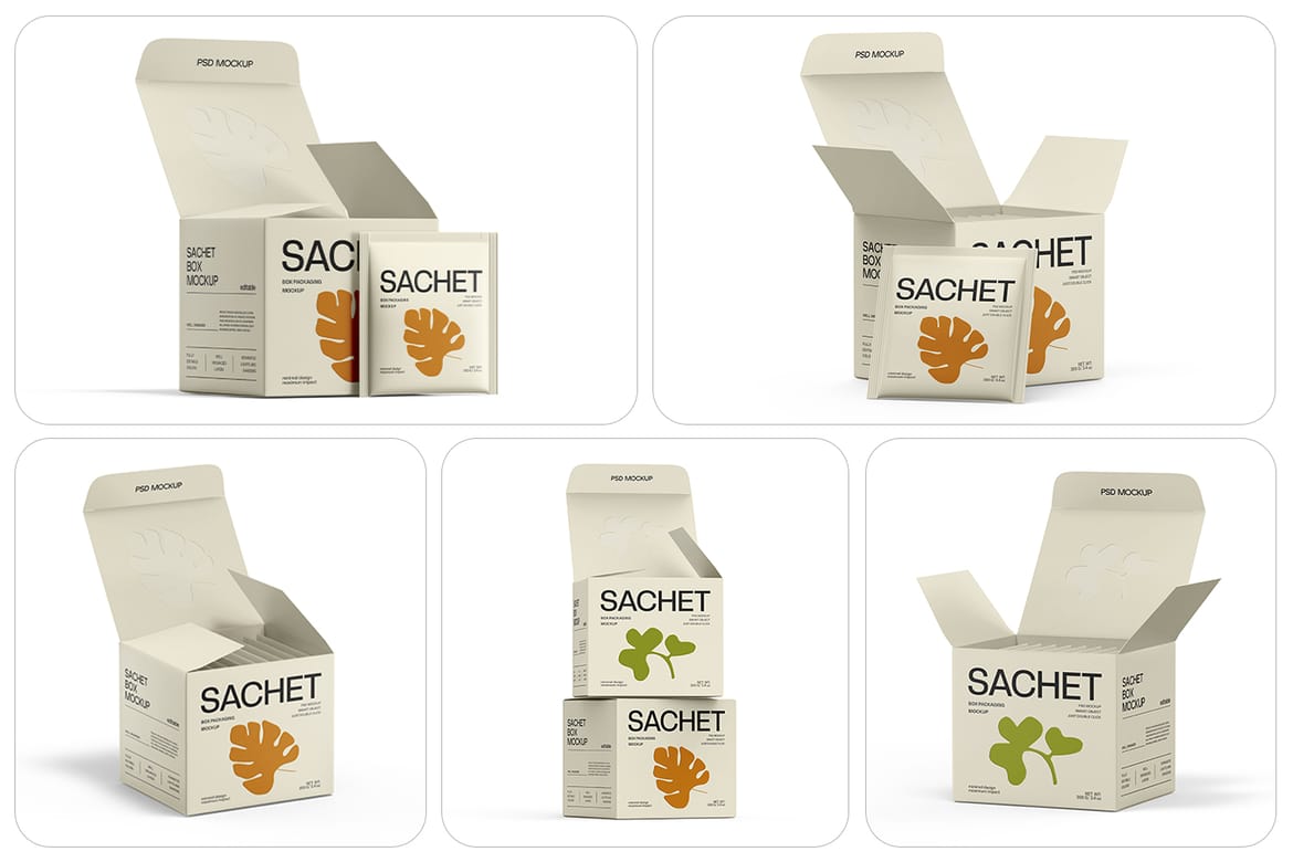 Tea Packaging Box With Sachet Mockup