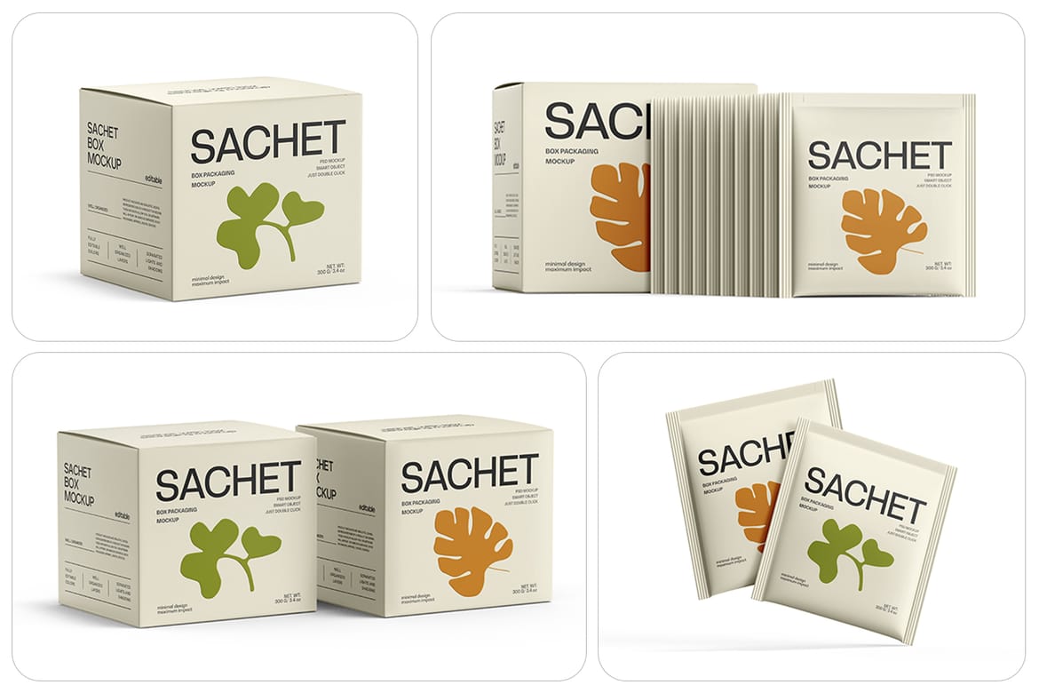 Tea Packaging Box With Sachet Mockup