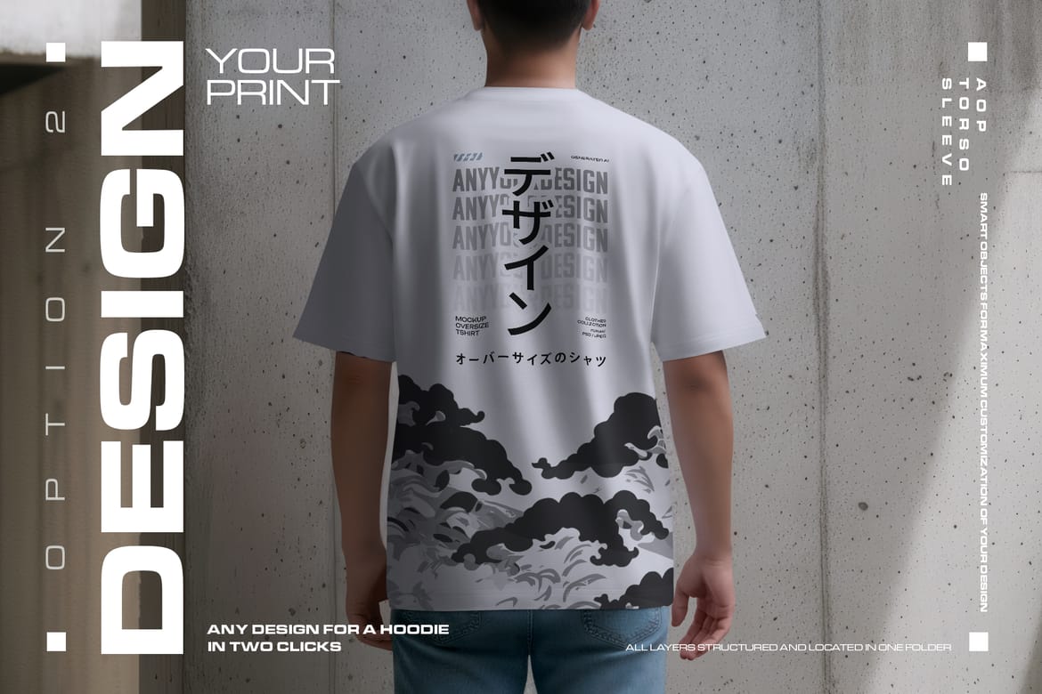 5 Oversized T-Shirt Mockups on Asian Man. Urban Series #1. Generated AI