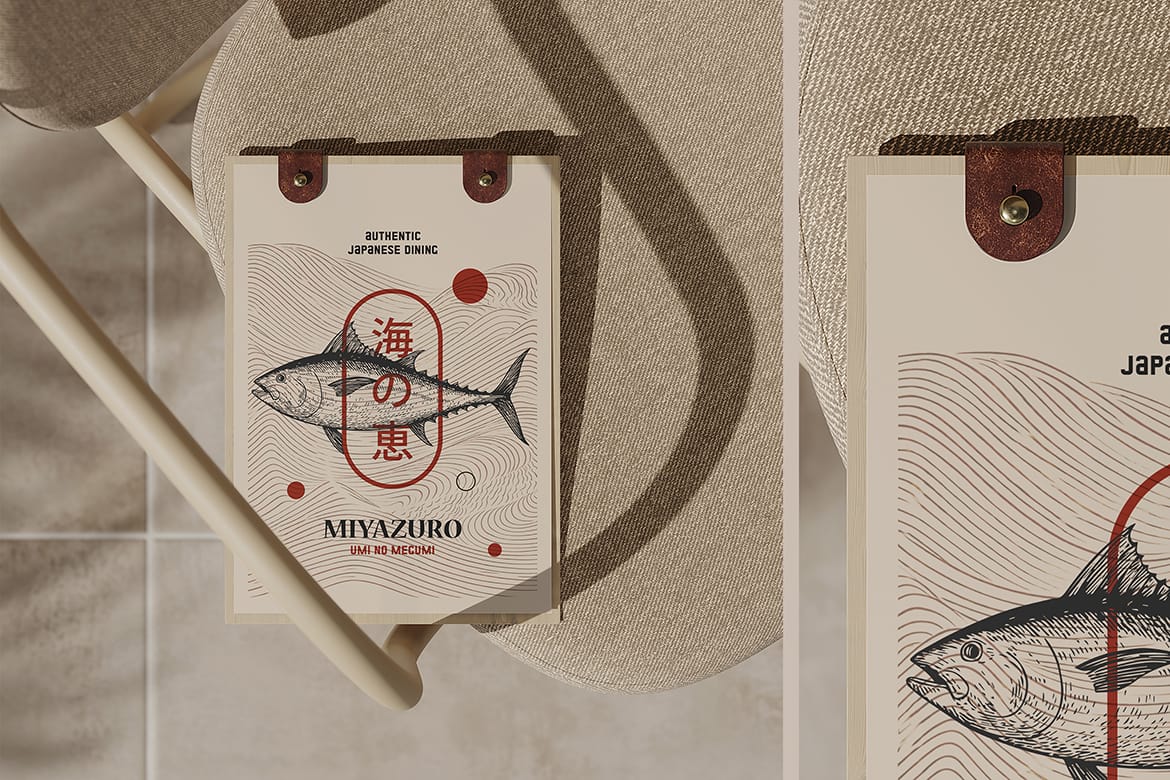 Menu Holder with Leather Clasps Mockup