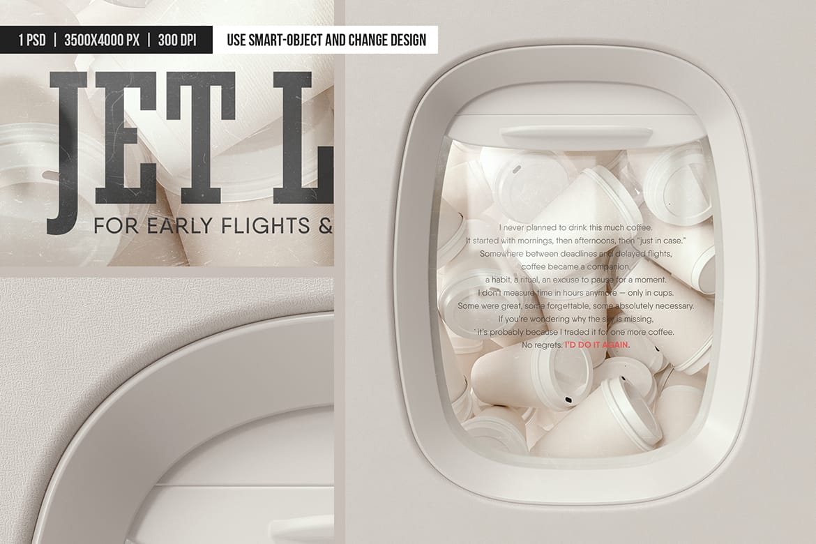 Airline Window Coffee Cups Mockup