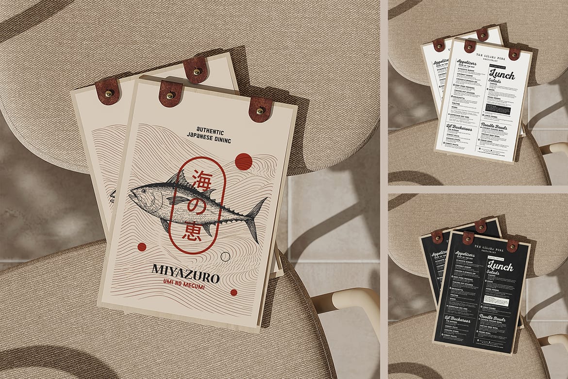 Menu Holder with Leather Clasps Mockup