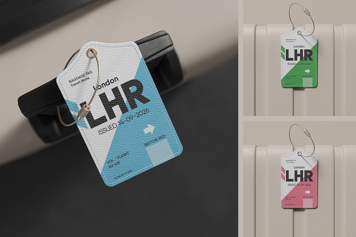 Leather Luggage Tag with Metal Cable Loop Mockup