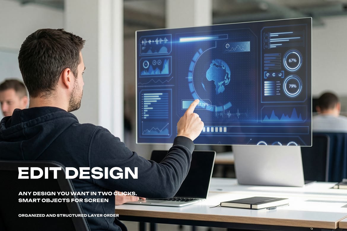  Futuristic Transparent Screen 5 Mockup. Generated AI