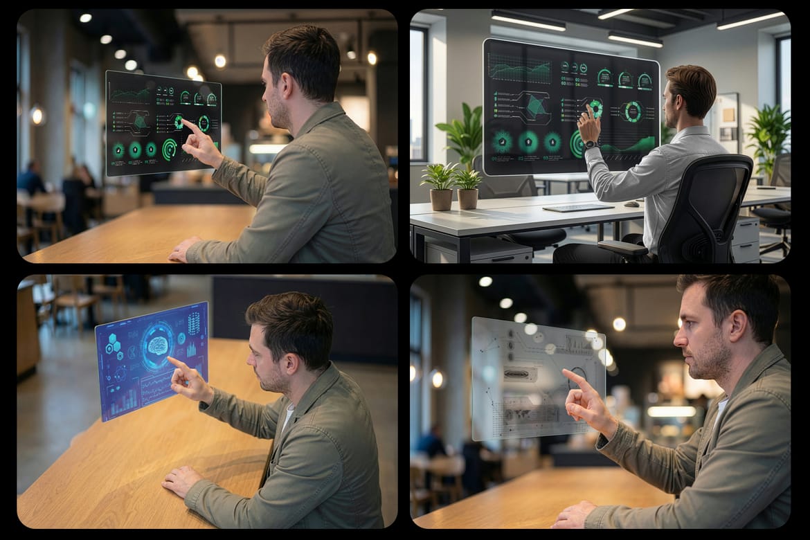  Futuristic Transparent Screen 5 Mockup. Generated AI