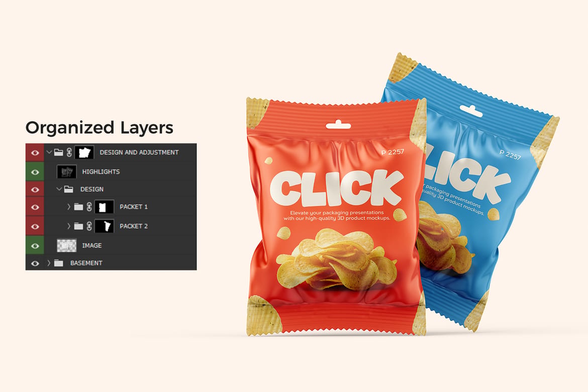 Foil Snack Bag Packaging Mockup