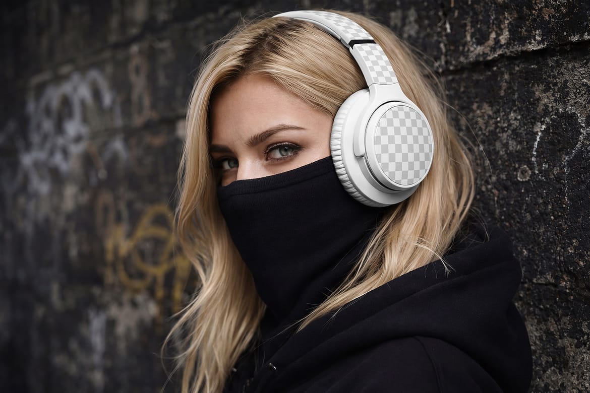 Woman with Headphones Mockup