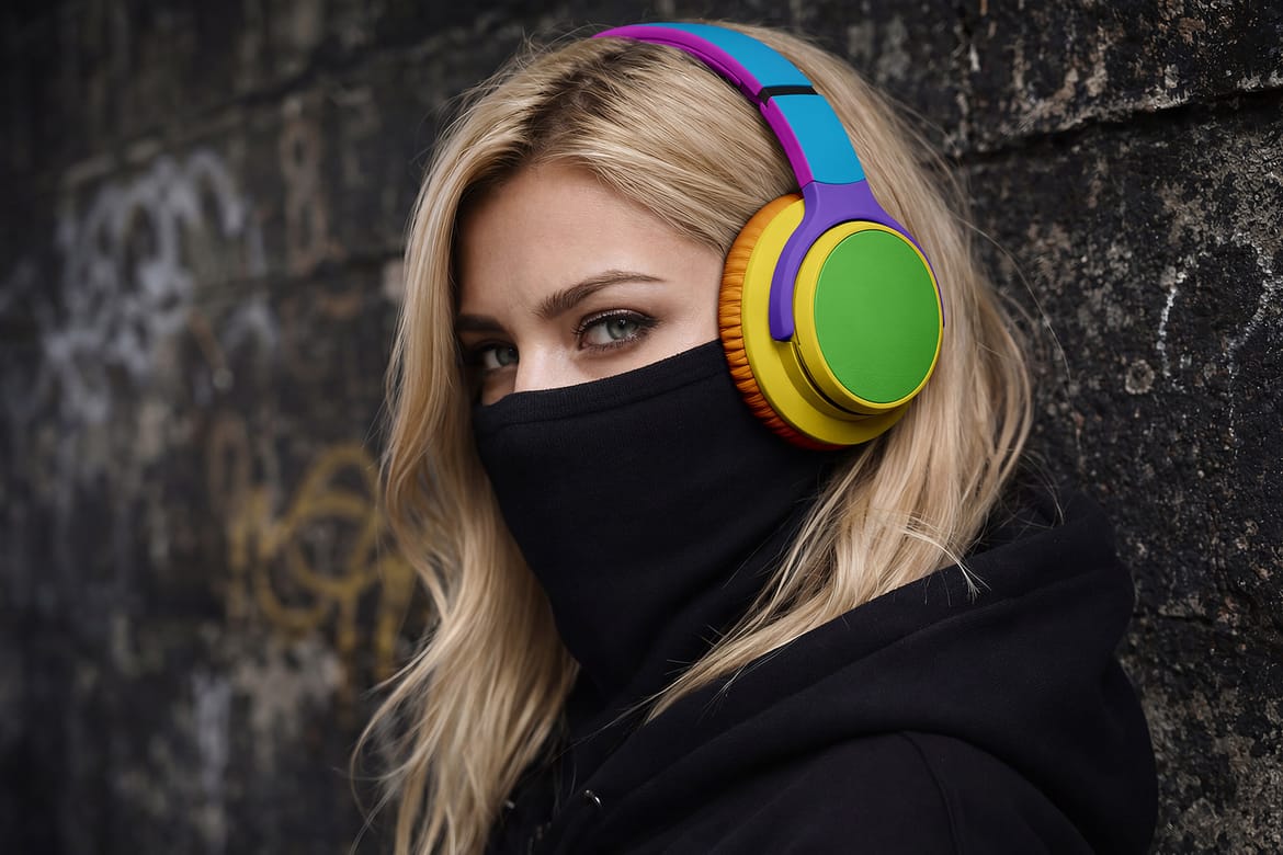 Woman with Headphones Mockup